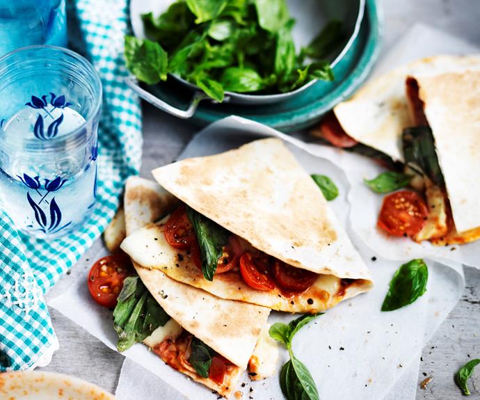 **[Pressed margherita pizza quesadillas](https://www.womensweeklyfood.com.au/recipes/margarita-quesadillas-32844|target="_blank")**

Creamy bocconcini, fresh tomato and basil sandwiched between toasted tortillas for a fresh and tasty lunch idea. Pizza flavours in a simple quesadilla