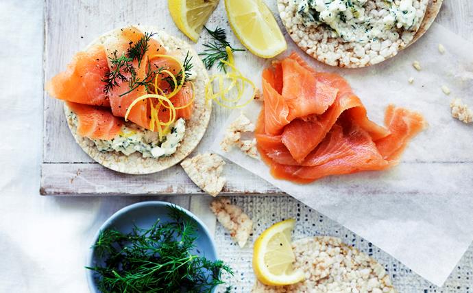 Salmon and dill rice cakes