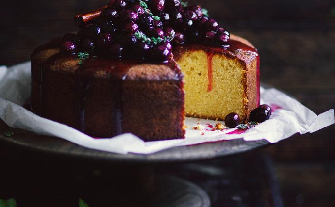 Blood orange cake with blueberry compote