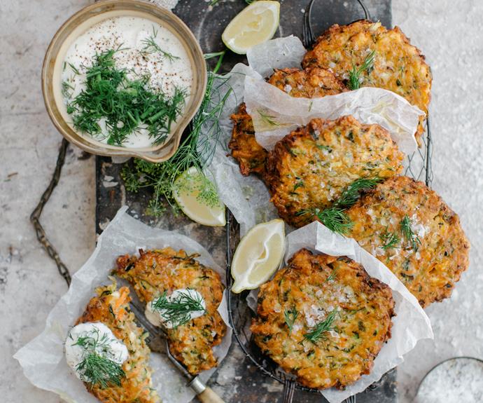 **[Zucchini fritters with garlic yoghurt sauce](https://www.womensweeklyfood.com.au/recipes/turkish-zucchini-fritters-32862|target="_blank")**

These hot and crunchy fritters make a great snack or light lunch. Served with a creamy garlic yoghurt sauce for a delicious lunch-box treat.