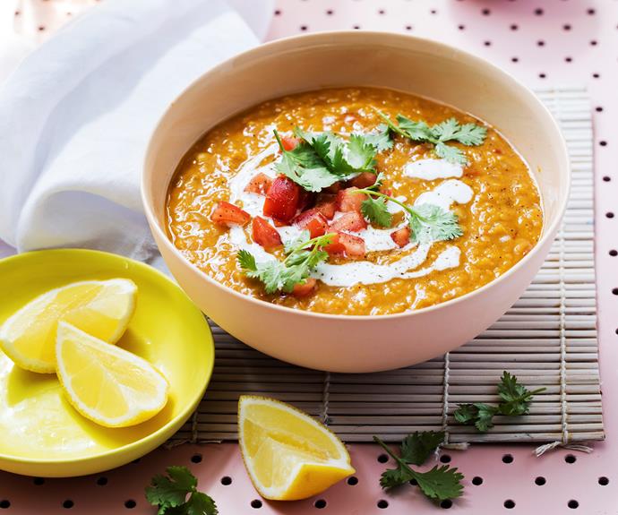 **[Coconut, tomato and lentil soup](https://www.womensweeklyfood.com.au/recipes/coconut-tomato-lentil-soup-32866|target="_blank")**

This hearty vegan soup is packed with flavour from lentils, fresh tomato, curry powder and coconut milk. Reduce the stock and turn it into a curry