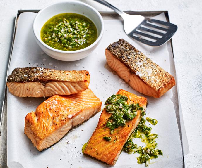 **[Crisp-skinned air fryer salmon with salsa verde](https://www.womensweeklyfood.com.au/recipes/crisp-skinned-air-fryer-salmon-32901|target="_blank")**

Make tender, succulent salmon with a delightful crispy skin  in 25 minutes in your air fryer and top it off with a fresh salsa verde. You'll love it!