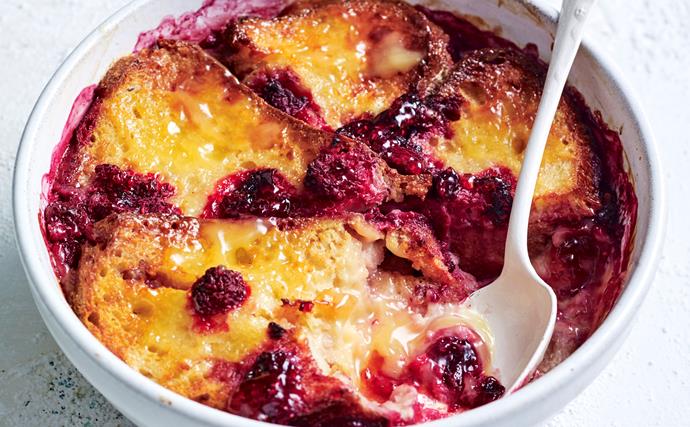 Air fryer lemon curd and raspberry bread and butter pudding