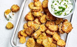 Air fryer pickle chips with ranch dipping sauce