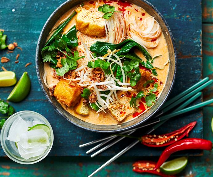 **[Vegetable laksa with fried tofu](http://www.womensweeklyfood.com.au/recipes/vegetable-laksa-with-fried-tofu-10535|target="_blank")**

Our speedy tofu laksa uses store-bought laksa paste but we've included the recipe to make your own vegetarian laksa paste and prep up to 2 days ahead.