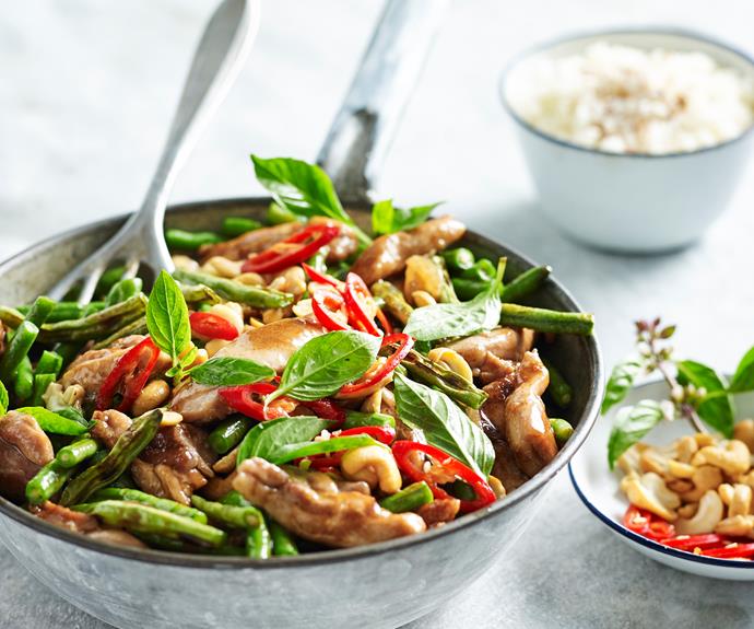 **[Thai basil chicken and snake bean stir-fry](https://www.womensweeklyfood.com.au/recipes/thai-basil-chicken-and-snake-bean-stir-fry-12916|target="_blank")**

This quick & easy stir fry is a simple weeknight meal. You'll love fragrant Thai basil, tender chicken and snake beans with cashews for added texture.