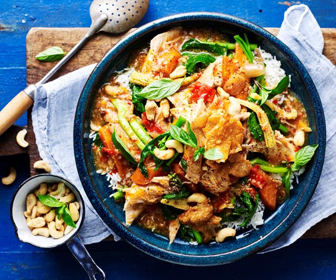**[Slow-cooker Thai basil and chilli chicken with cashews](https://www.womensweeklyfood.com.au/recipes/thai-basil-and-chilli-chicken-with-cashews-2435|target="_blank")**

All you have to do is set and forget. You'll be welcomed back with a succulent chook that's bursting with flavour and ready to eat. Worth the wait.