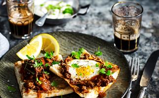 Turkish bread with lamb and eggs