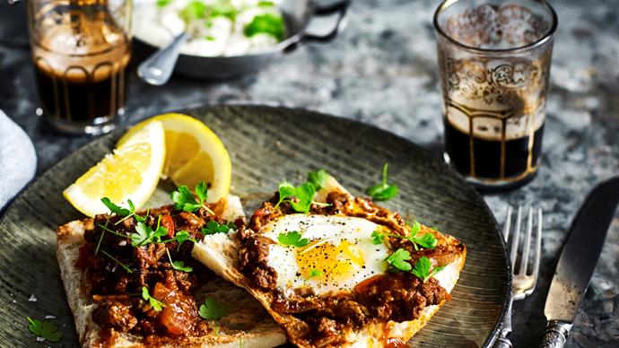 Turkish bread with lamb and eggs