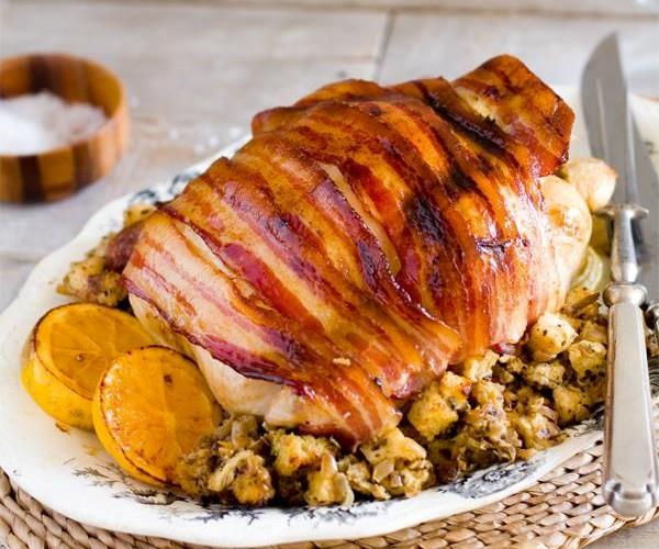 **[Smoked bacon roast chicken](https://www.womensweeklyfood.com.au/recipes/smoked-bacon-roast-chicken-16452|target="_blank")**

A delicious combination and twist to a classic roast