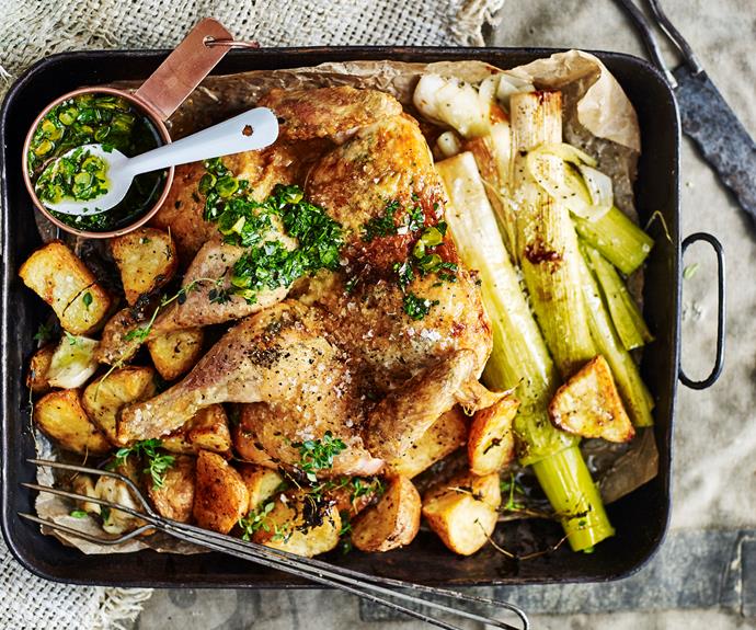 **[Butterflied roast chicken with leek](https://www.womensweeklyfood.com.au/preview/recipes/butterflied-roast-chicken-33050|target="_blank")**

Butterfly your chicken so it cooks a little quicker and serve with roasted potato and lovely leek for a tasty and fragrant midweek meal idea.