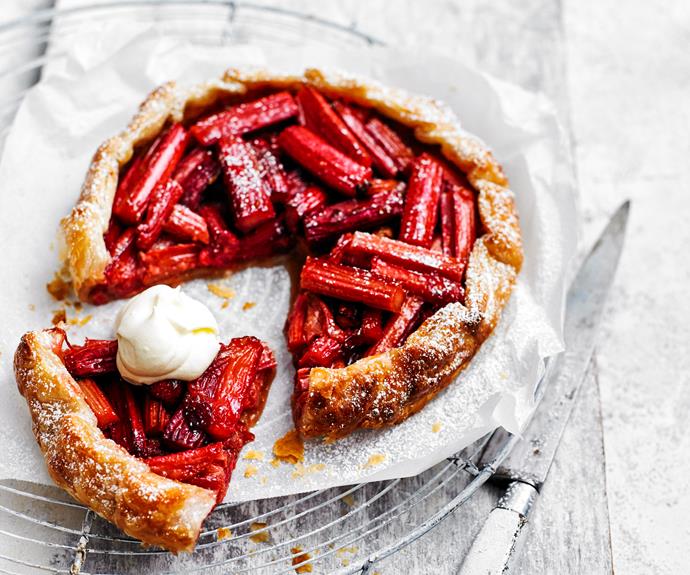 **[Rhubarb galette](https://www.womensweeklyfood.com.au/recipes/rhubarb-galette-15377|target="_blank")**

Looking as good as it tastes this sweet & tangy rhubarb galette is quick and easy to make, too. Serve piping hot from the oven with ice-cream or cream