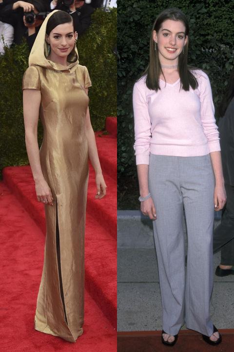 <strong>ANNE HATHAWAY</strong> <BR> <strong>Now:</strong> At the Met Gala <BR> <strong>Then:</strong> At the Fox TV Up Front celebration in 1999