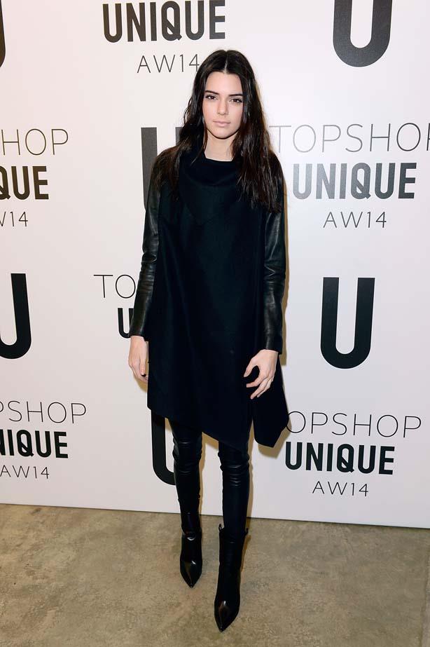 <p>February 16, 2014</p> <p>Kendall Jenner attends the Topshop Unique show at London Fashion Week AW14 at Tate Modern in London.</p>