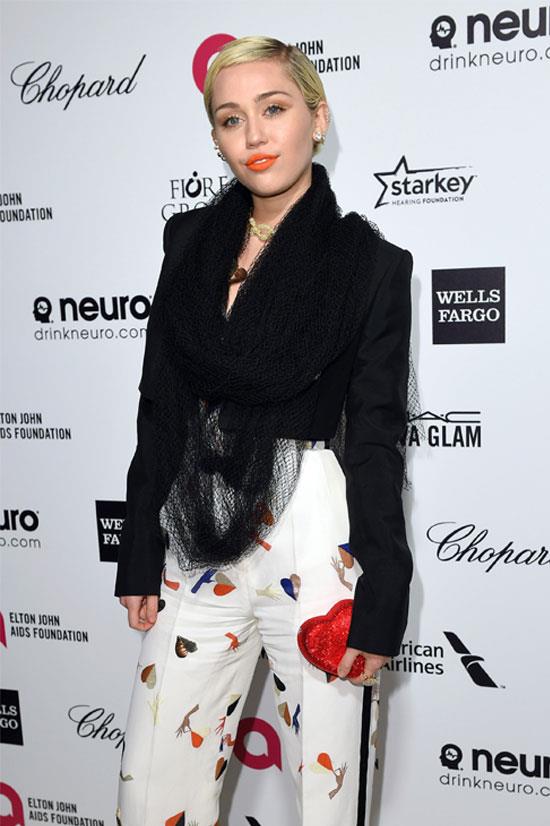 Miley Cyrus at the 23rd Annual Elton John AIDS Foundation Academy Awards Viewing Party, February 2015.