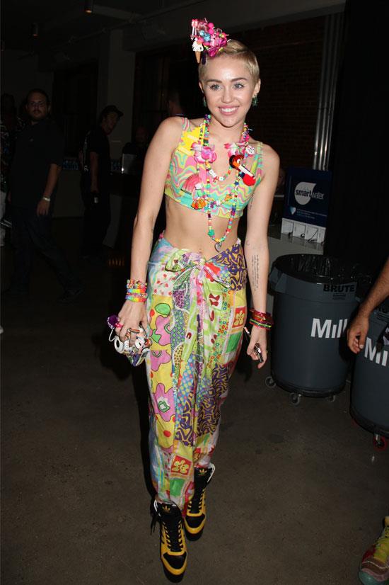 Miley Cyrus at the Jeremy Scott fashion show during MADE Fashion Week Spring 2015, September 2014.