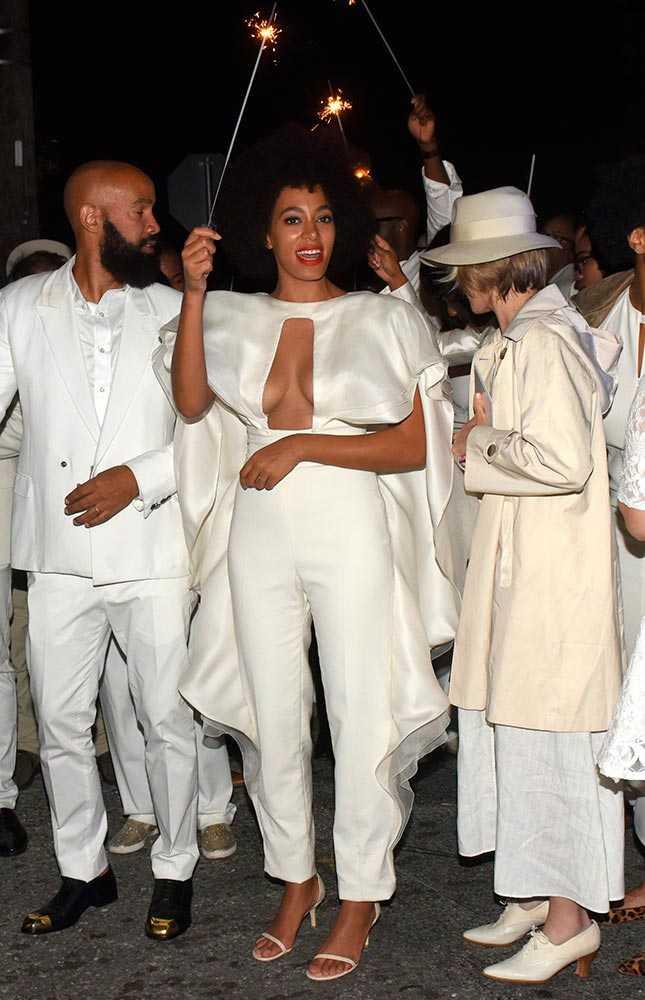 Solange Knowles wore four outfits to her November 2014 wedding in the New Orleans including this Stéphane Rolland Spring 2014 Couture jumpsuit.