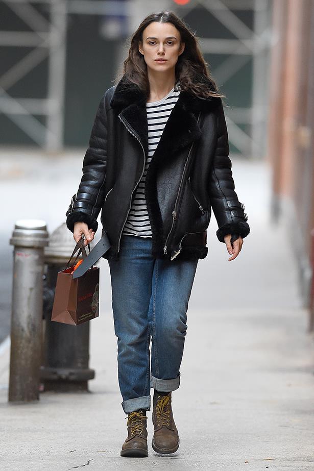 Exhibit C: Keira sticks fast to her uniform in chilly New York.