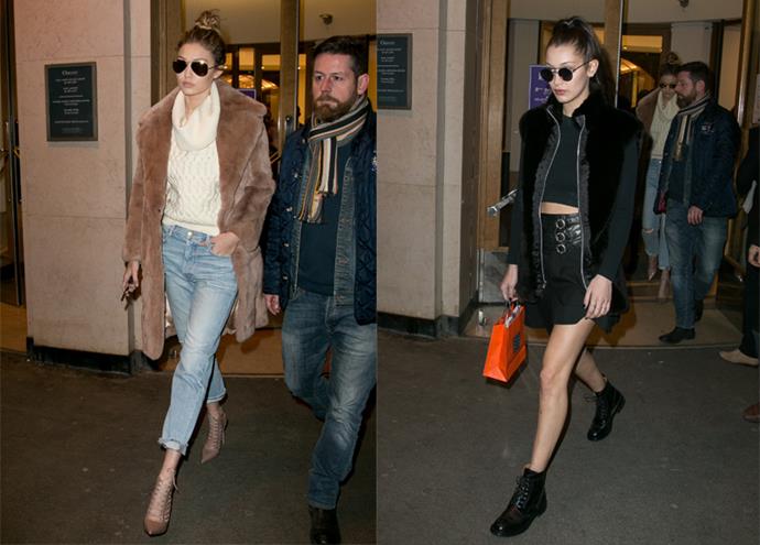 Are Gigi and Bella the coolest sisters on the planet? Probably yes. The model sisters rocked completely separate but 100% amazing looks in Paris today.
