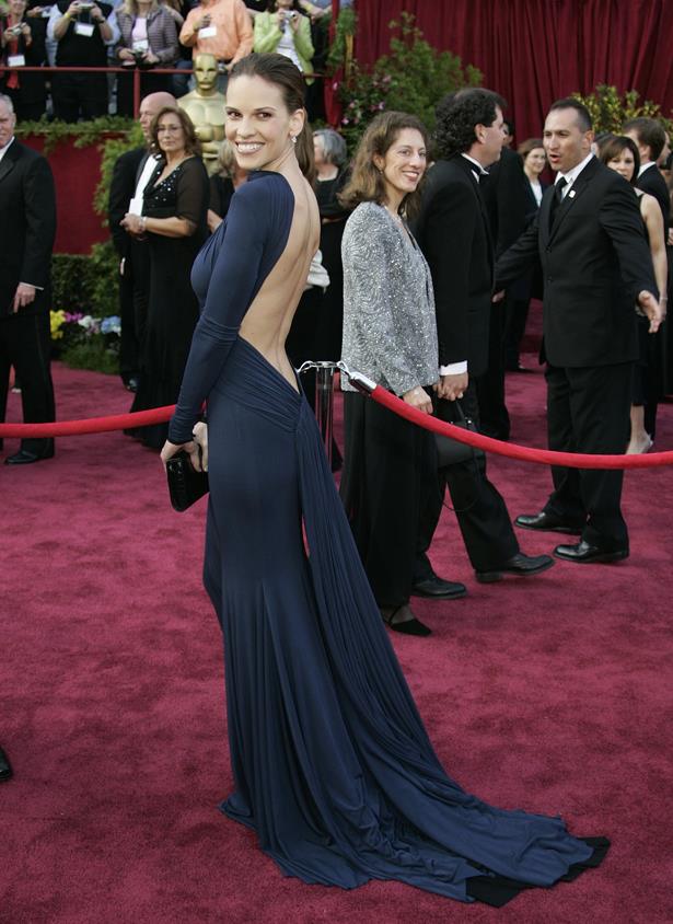 For her second Oscar win, Hillary Swank went ultra sexy in a slinky, backless Guy Laroche piece.