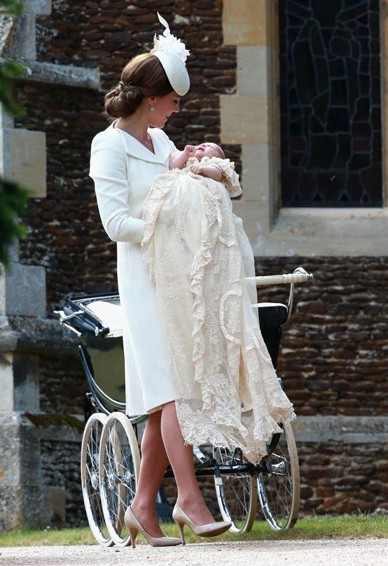 Wearing Alexander McQueen to the Christening of Princess Charlotte in July 2015.