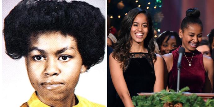 <strong>Michelle Obama and Malia and Sasha Obama</strong> <br><br> Michelle and Malia at 17 years old and Sasha at 14.