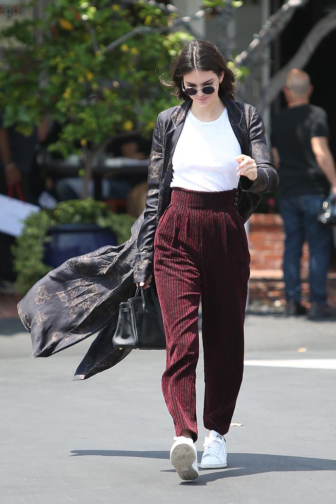 Thanks to this outfit, we'll be adding 'high-waisted striped wide leg pants' to our wishlist.