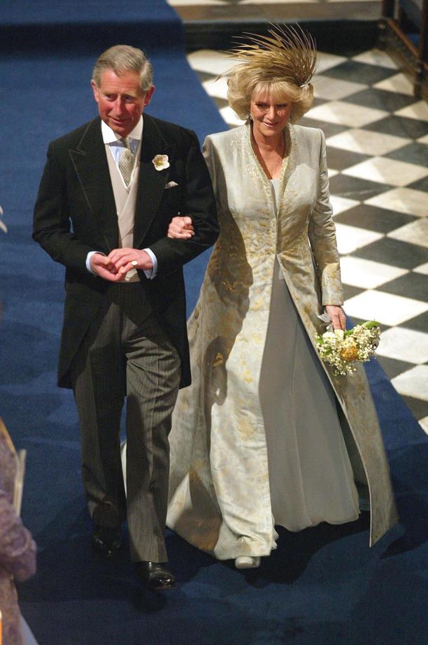 Camilla Parker-Bowles chose this pale blue dress and coat combo for her wedding to Prince Charles.