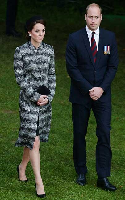 The Duchess of Cambridge also attended an evening vigil at The Commonwealth War Graves Commission Thiepval Memorial for the Commemoration of the Centenary of The Battle of the Somme, wearing a monotone Missoni coat.