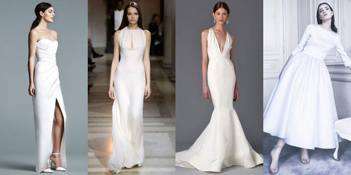 </p><p><b>Aries</b><br><br> Wedding dresses aren't typically an Aries style. This is a no-fuss, go-getter sign. Most Aries women want something that doesn't have too much lace or too much detail. This is the girl who was part of the boy's club growing up–her wedding gown should be simple, clean and easy to get on and off. An Aries loves things with clean lines and sharp angles. This bride would be one to change into something else later in the night that's easier to dance in. A fire sign with lots of passion, Aries are full of energy; they're going to want to dance all night with their friends. Aries are attracted to sharp whites over creams– think anything that borders on sporty and stay away from crinoline or too many layers of tulle. Aries brides definitely do not like anything that hearkens back to antiquity or is reminiscent of a time bygone–this is a bride whose all about keeping things modern.<br><br> From left: <a href="http://www.jmendel.com/spring-2017-bridal-lookbook">J.Mendel Bridal</a> Spring 2017; <a href="http://www.carolinaherrera.com/store-locator/">Carolina Herrera</a> Fall 2016; Marchesa Bridal Spring 2017; <a href="http://www.delphinemanivet.com/prefall-collection">Delphine Manivet</a> Pre-Fall 2016 Pret-a-Porter.