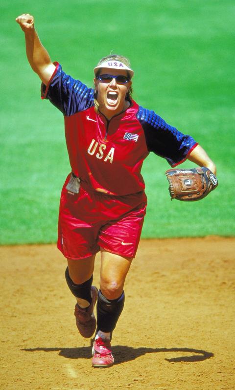 <p> <strong>2000</strong><p> <p> Dot Richardson of the U.S. celebrates during a preliminary match against Japan at the Sydney Olympics.