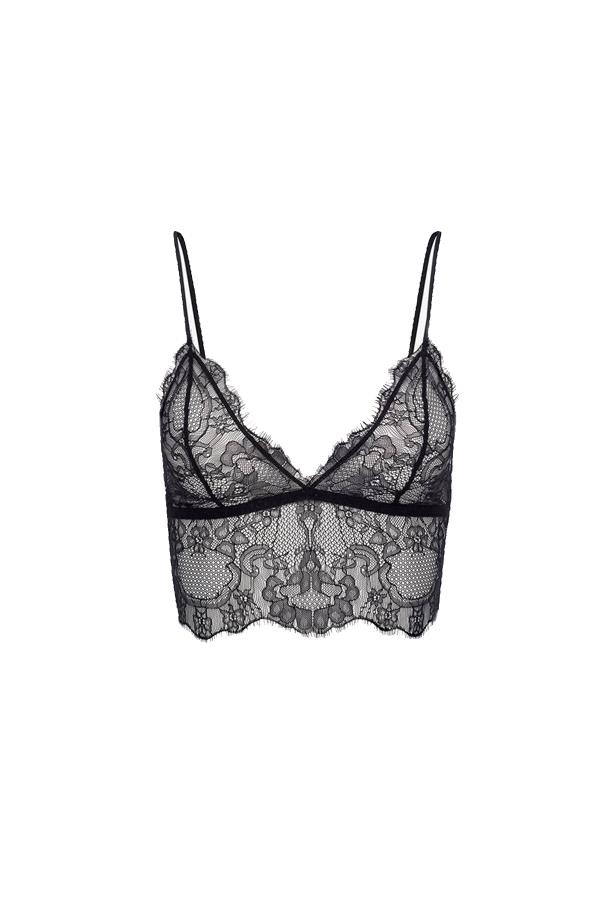 Lace bralette, $129, <a href="https://www.aninebing.com/collections/lingerie/products/lace-bralette-in-black">Anine Bing</a>.