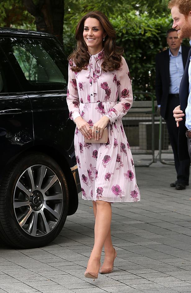 For a recent engagement Kate wore this floral Kate Spade New York 'Encore Rose' dress, with nude heels and a clutch. The dress, which is bound to sell out soon, retails for $650.