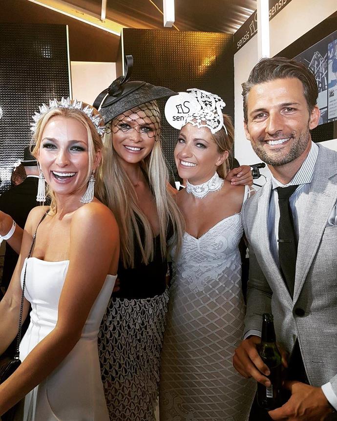 <p>Megan Marx and Tiffany Scanlon from Richie Strahan’s season rubbed shoulders—literally—with season one winners Anna Heinrich and Tim Robards at Derby Day. <p><a href="https://www.instagram.com/p/BMIor98h-4O/" target="_blank">Instagram.com/megan.leto.marx</a>