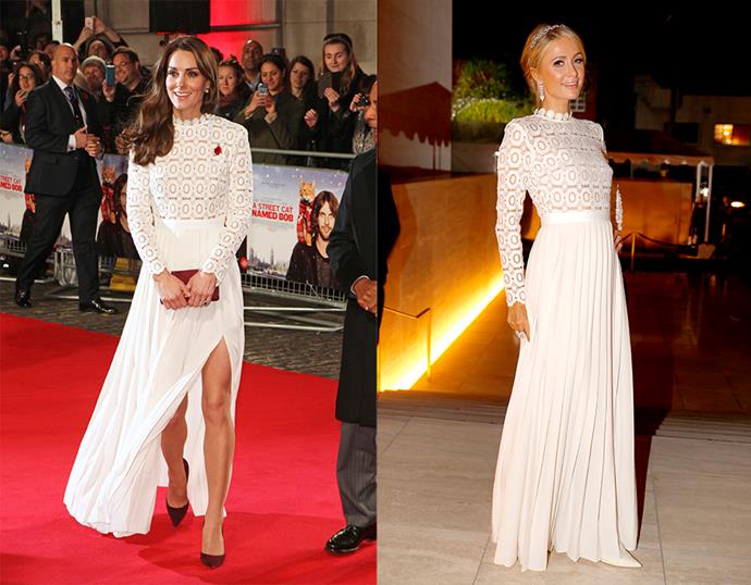 <p> THE SELF-PORTRAIT DRESS<P> <P> Catherine, Duchess of Cambridge in November / Paris Hilton in October.