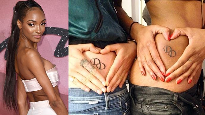 <strong>Joudan Dunn</strong><br><br> Model Jourdan Dunn showed off her stretch marks with pride when she posed for a pic with BFF Cara Delevingne, showing their matching tattoos. <br><br> Image: Getty; <a href="https://www.instagram.com/bangbangnyc/?hl=en">@bangbangnyc</a>