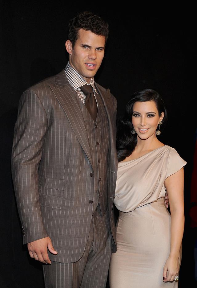 **Who?** Kim Kardashian and Kris Humphries. <br>
**How long?** The two had been dating for eight months prior to getting engaged and married three months after that. <br>
**Did it last?** Famously, their marriage lasted for less time than their engagement. They were wed for 72 days before they filed for divorce.