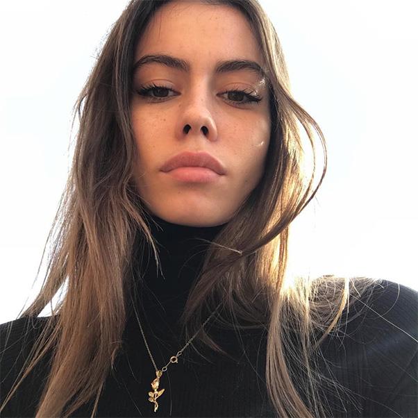Glossier model Madeleine Marie Angus shows a single gold necklace can elevate an entire look.<br><br> Image: Instagram <a href="https://www.instagram.com/madeleinemmarie/">@madeleinemmarie</a>