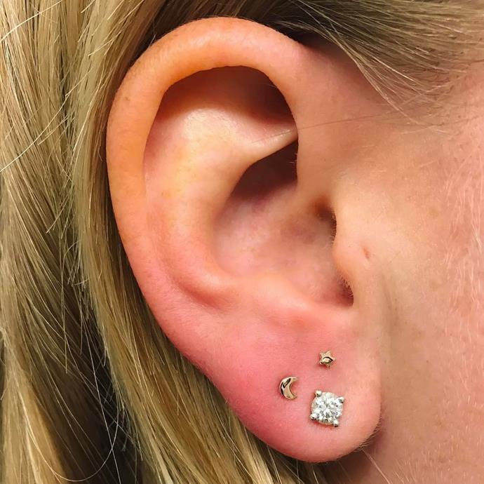 **CONSTELLATION PIERCINGS**<br><br>

'[Constellation piercings'](http://ellaau.com/fashion/accessories/2016/10/constellation-ear-piercings-trend/|target="_blank") were coined by celebrity piercer Brian Keith Thompson to describe the cluster of piercings that basically resemble a constellation.<br><br>

**Healing time:** It depends on where the cluster is.<br><br>

*Image via [@wklp](https://www.instagram.com/p/BQDfS-JgSZW/|target="_blank"|rel="nofollow")*