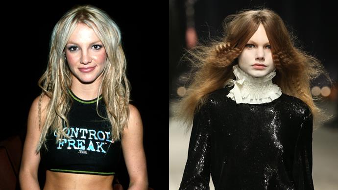 <p><em>CRIMPED HAIR</em><p> Then: Britney Spears / Now: Veronique Branquinho A/W '16.