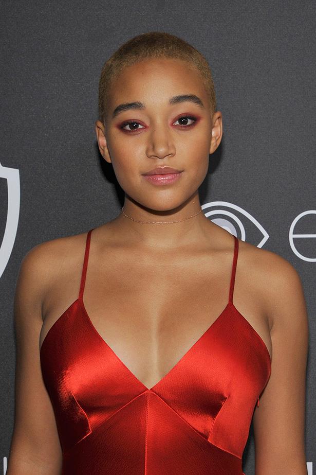 Actress Amandla Stenberg looked fire in head-to-toe red for a Golden Globes after-party.