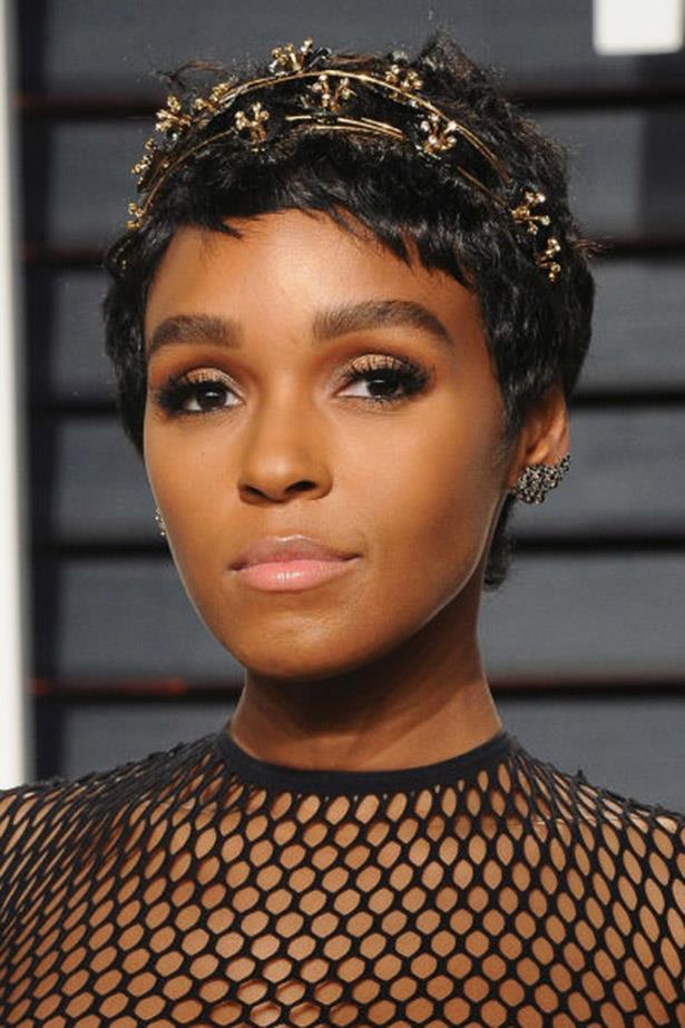 <strong>Janelle Monae</strong> <br><br> Proving there's a million different ways to wear a pixie crop, Janelle Monae's bejewelled headband gives short hair an evening update.