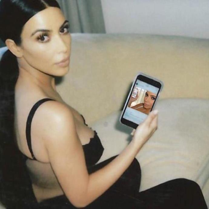 <p>Everyone remembers Kim Kardashian's previous #ad fiasco when she spruiked a morning sickness drug without disclosing the finer details. Mrs West did a tiny spoof on that last week when she again promoted the drug, this time with her original post photoshopped onto her phone in this selfie. Slick.