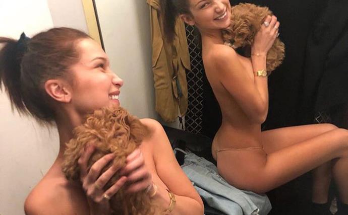 Bella Hadid And Her New Puppy Make Almost Naked Instagram Debut