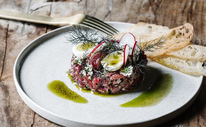 Alla Wolf-Tasker's tartare of Brooklands British White beef with pickled shallot
