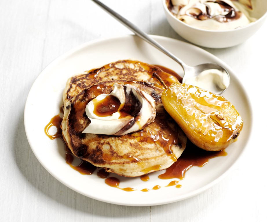 **[Chocolate, tahini and pear pancakes](https://www.gourmettraveller.com.au/recipes/fast-recipes/chocolate-pancakes-19231|target="_blank"|rel="nofollow")**