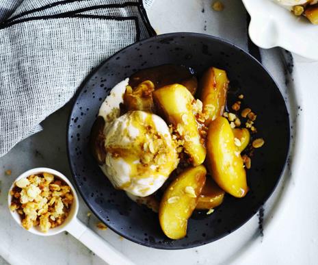 **[Miso-caramel apples with macadamia crumble](https://www.gourmettraveller.com.au/recipes/fast-recipes/miso-caramel-apples-with-macadamia-crumble-13842|target="_blank")**