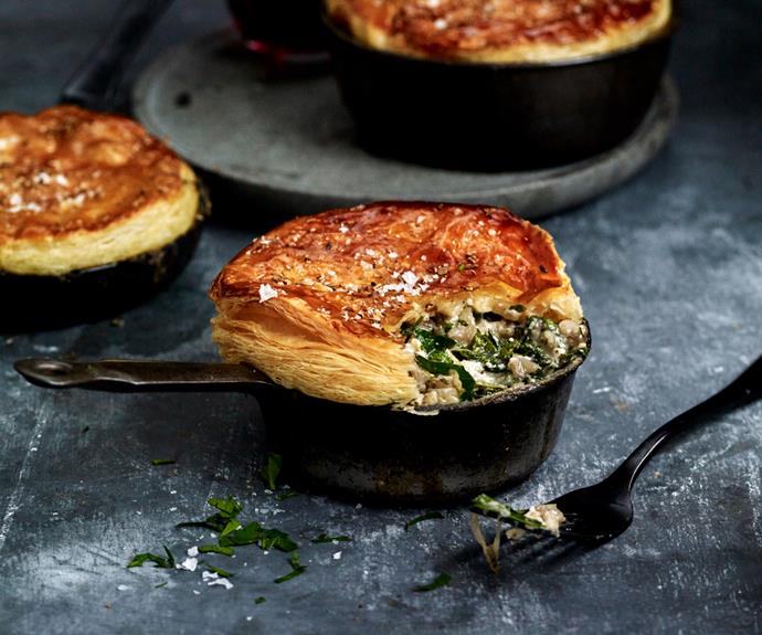 **[Pot pies with ricotta and braised bitter greens](https://www.gourmettraveller.com.au/recipes/browse-all/ricotta-greens-pie-19272|target="_blank")**