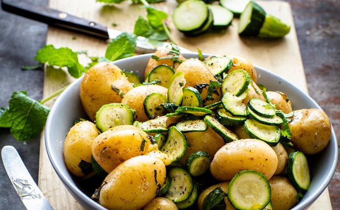 Buttery potatoes and minted courgettes