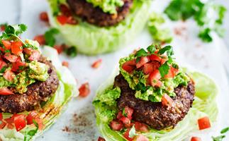 Bean and beef burgers with avocado smash